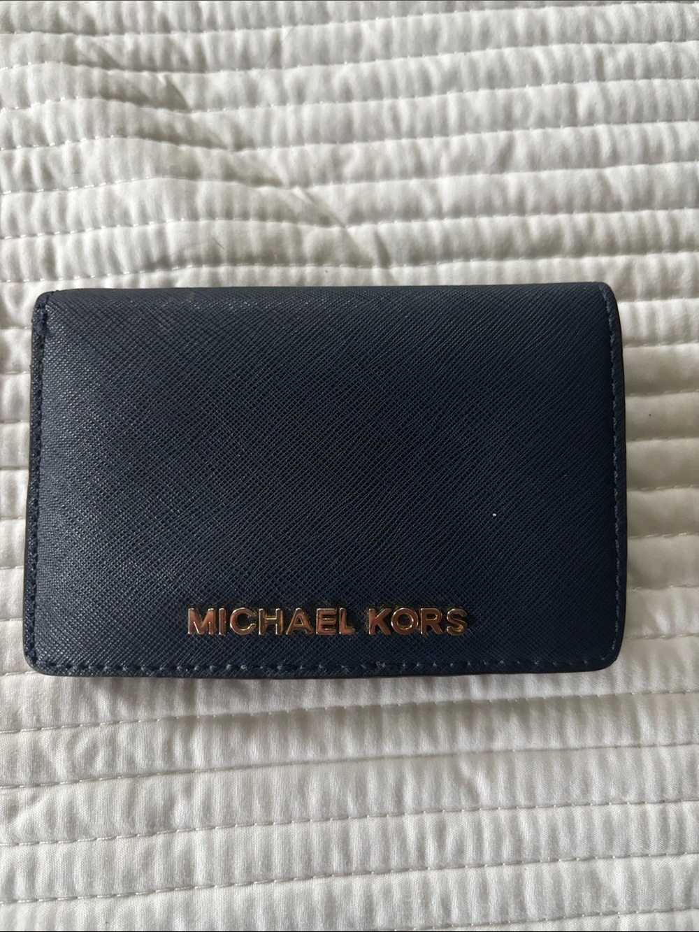 Michael Kors Navy Saffiano Leather Jet Set Travel Flap Card Holder